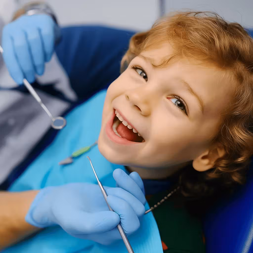 Happy child receiving gentle dental care